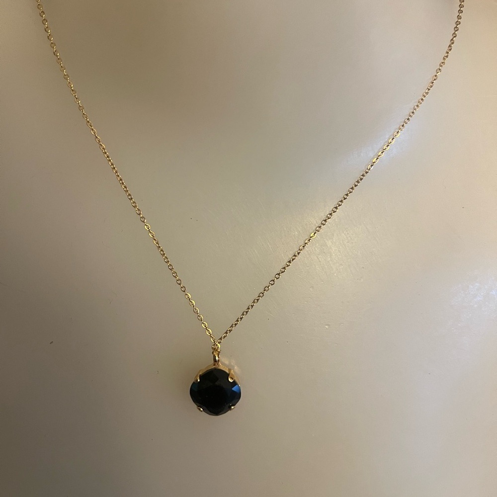 Victoria Lynn Elegant Gold Necklace with Dark Gem